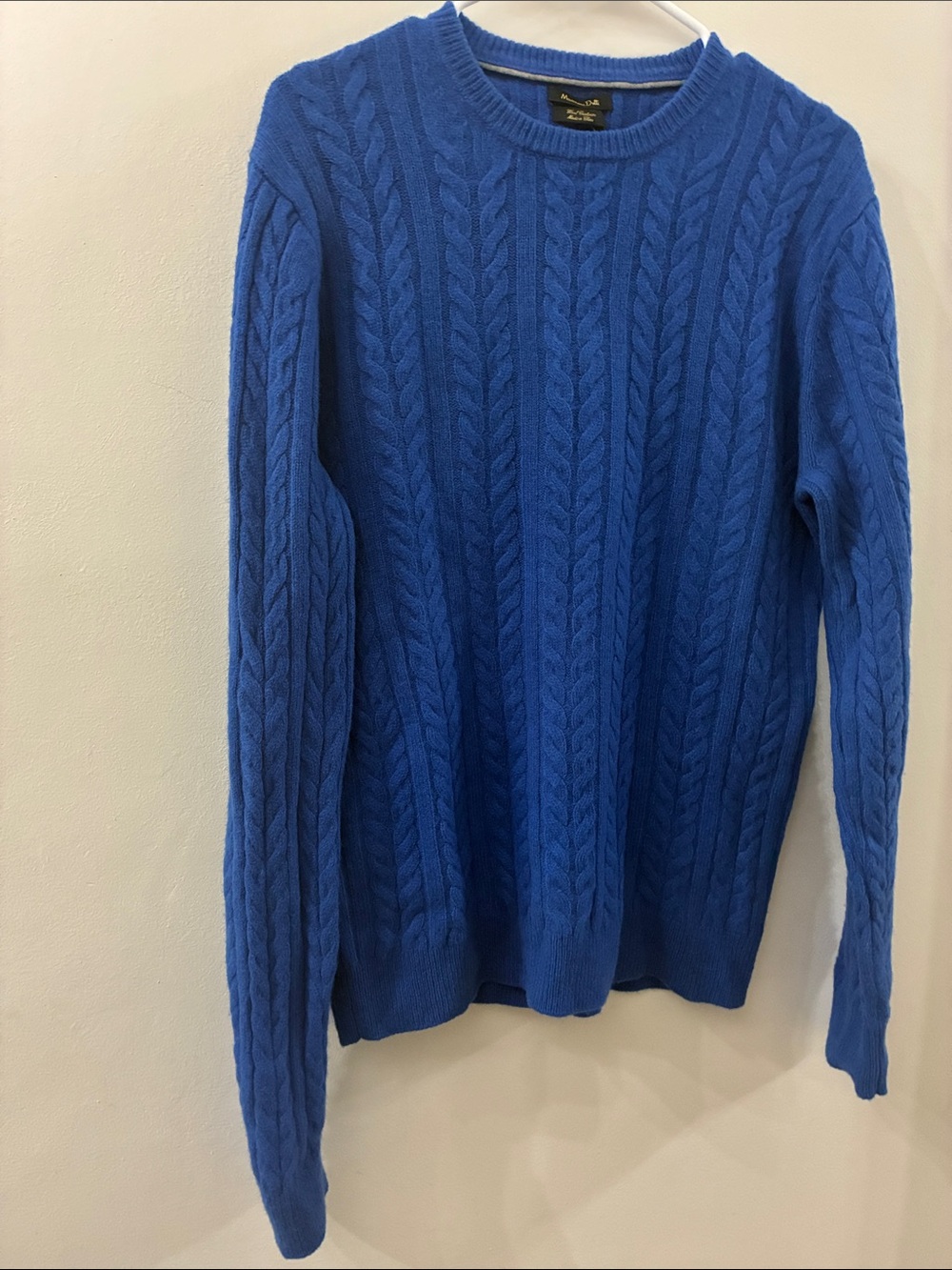 Massimo Duttti Men's Cable Knit Crewneck Sweater - Blue - wool / cashmere blend
